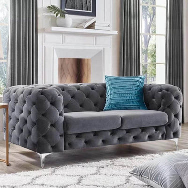 Rocky Chesterfield Sofa Set in Luxury Dark Grey Velvet – 1, 2, 3 Seater Options Available - UK Luxury Furniture